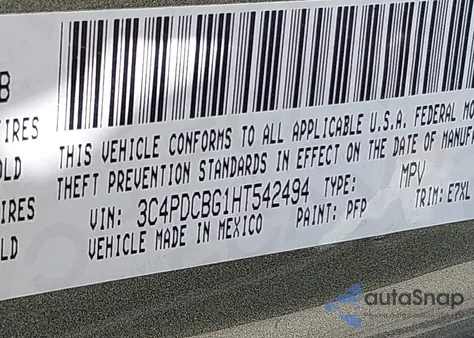 2017 Dodge Journey Sxt из США, поврежденный, VIN 3C4PDCBG1HT542494